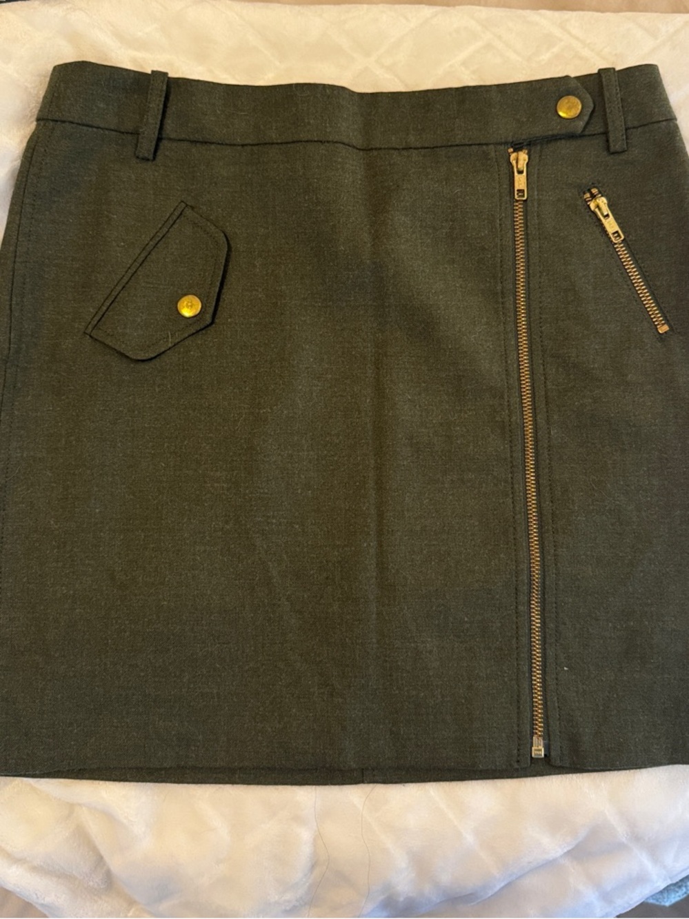 J. Crew Olive Green Zip & Pocket Mini Skirt